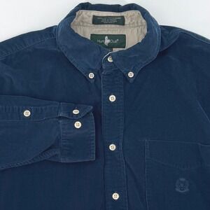 Hunt Club Navy Blue Corduroy Button Down Long Sleeve Shirt Mens LT Cotton